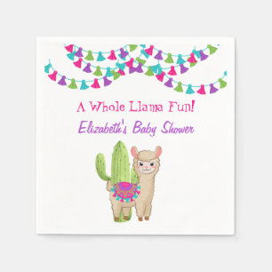 Lustige ganze Lama Baby Shower Pink Lila Kaktus Serviette