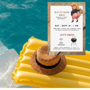 Lustige Garten-BBQ- und Poolparty Einladung