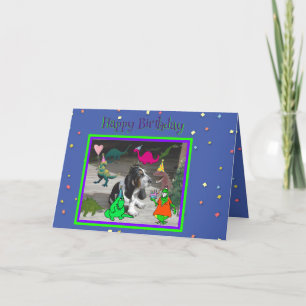 Lustige Geburtstagskarte mit Dinosauriern & Basset Karte