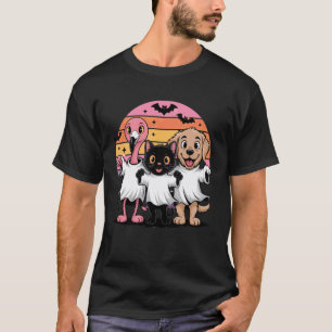 Lustige Geist Katze und Hund Halloween Retro Sonne T-Shirt