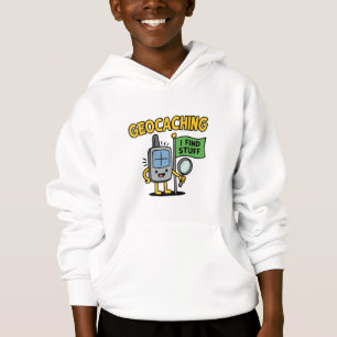 Lustige Geocaching-GPS-Cartoon mit Flagge und Lupe Hoodie