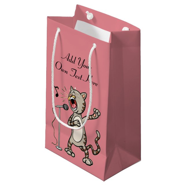 Lustige Gesang-Katzen-Geschenk-Tasche/Rosa Kleine Geschenktüte (Vorderseite Schrägansicht)