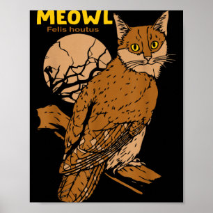 Lustige Geschenk Katze Eule Mit Baum Und Vollmond Poster
