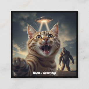 Lustige Geschenkidee: Katze macht Selfie mit UFO u Quadratische Visitenkarte
