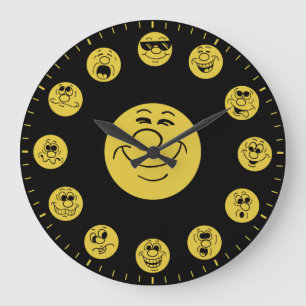 Lustige Gesichter & Ausdrücke in Gold-Emoji's Große Wanduhr