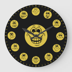 Lustige Gesichter & Ausdrücke in Gold-Emojis Große Wanduhr