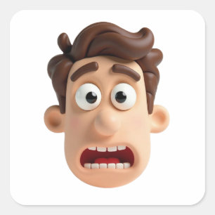 Lustige Gesichter Meme-Sticker 3D-Charakter Quadratischer Aufkleber