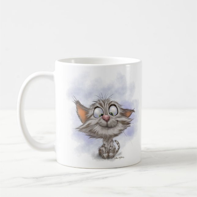 Lustige getigerte Kätzchen-Cartoon Kaffeetasse (Links)