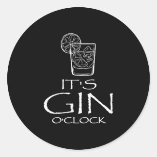Lustige Gin Tonic Sprüche Oh es ist Gin Uhr Runder Aufkleber