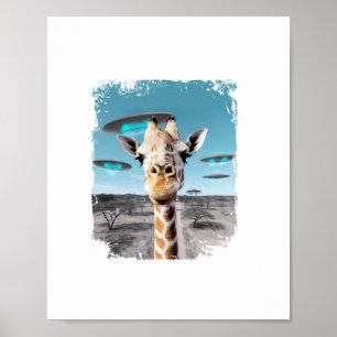 Lustige Giraffe Afrika Savanne Selfie mit Alien UF Poster
