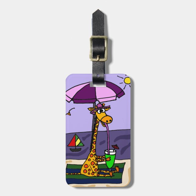 Lustige Giraffe am Strand Gepäckanhänger (Vorderseite vertikal)