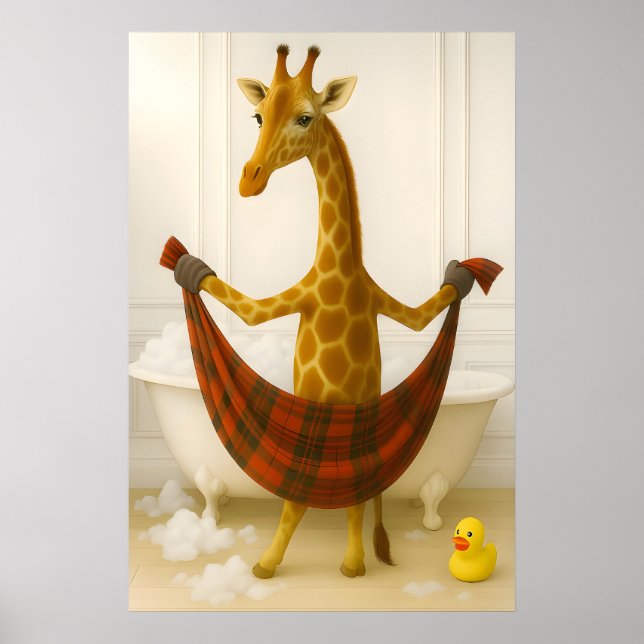 Lustige Giraffe Badezimmer Druck, Giraffe In Badew Poster (Vorne)