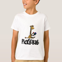 Lustige Giraffe, die Pickleball Cartoon spielt