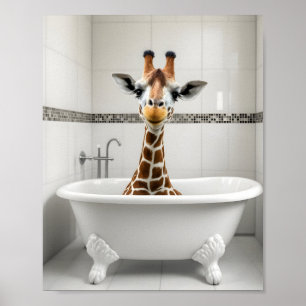 Lustige Giraffe im Bad Poster