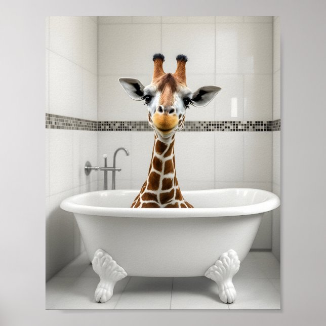 Lustige Giraffe im Bad Poster (Vorne)