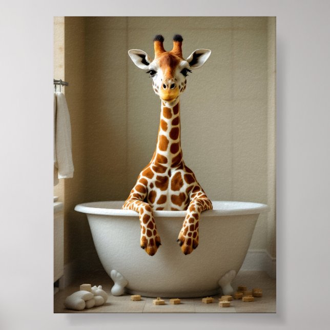 Lustige Giraffe im Bad Poster (Vorne)