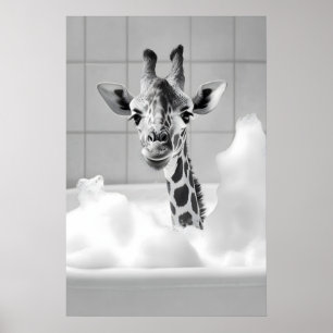 Lustige Giraffe im Badewannen-Druck, Vintage Poster