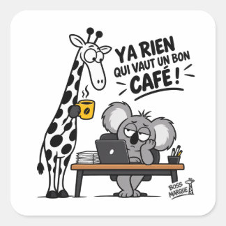 Lustige Giraffe & Koala und guter Kaffee Quadratischer Aufkleber