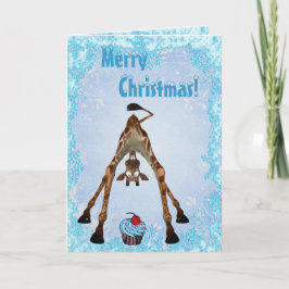 Lustige Giraffe u. blaue Kuchen-Weihnachtskarte Feiertagskarte