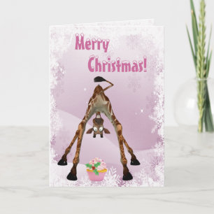 Lustige Giraffe u. rosa Kuchen-Weihnachtskarte Feiertagskarte