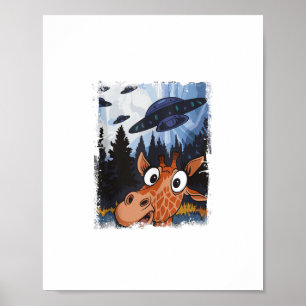 Lustige Giraffe UFO Zoo Tier Weird Meme Grafik  Poster
