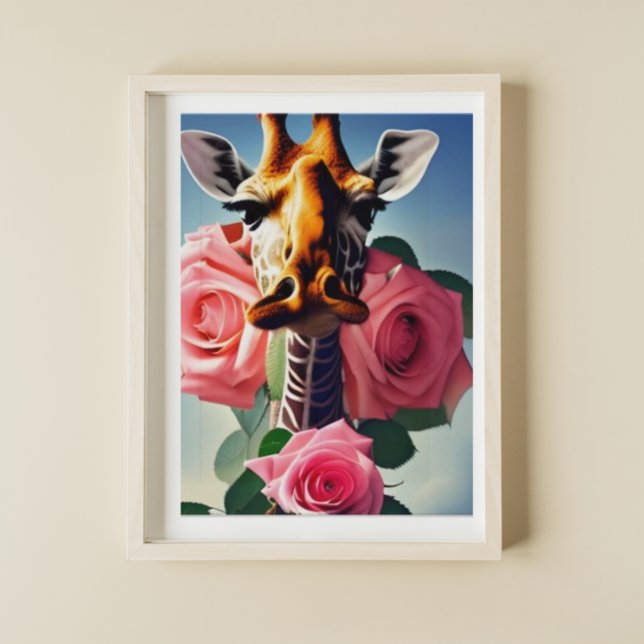 Lustige Giraffe und Rosen Digitale Kunst Poster (Von Creator hochgeladen)