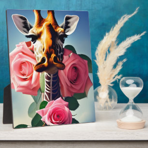 Lustige Giraffe und Rosen Surreal Fotoplatte