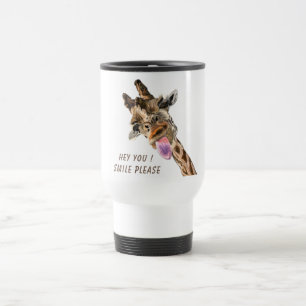Lustige Giraffe Zunge Raus Catchy Text Reisebecher