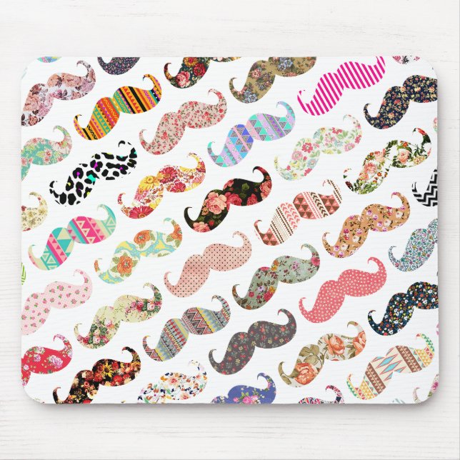 Lustige Girly bunte Muster-Schnurrbärte Mousepad (Vorne)