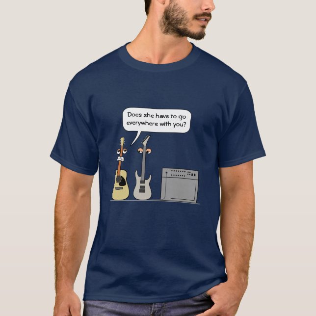 Lustige Gitarren-dritte Rad-Cartoon-Szene T-Shirt (Vorderseite)