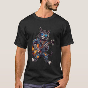 Lustige Gitarrenkatze spielt Gitarre Rock and Roll T-Shirt