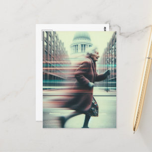 Lustige, glitchige, süße Oma beim Rennen Postkarte