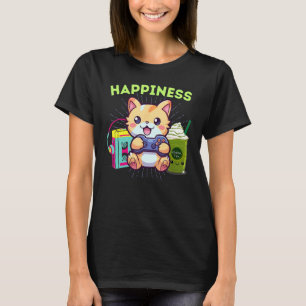Lustige Glück Gamer Katze Gaming Eiskaffee Matcha  T-Shirt