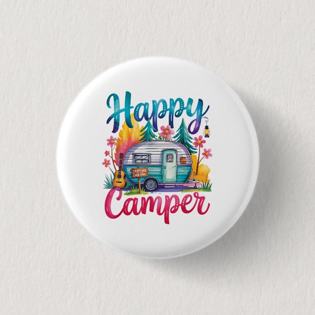 Lustige glückliche Camper Camping Bekleidung Anhän Button (Vorderseite)