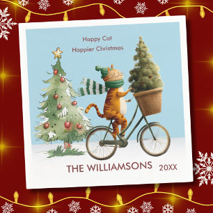 Lustige glückliche Katze glücklicher Weihnachten Serviette