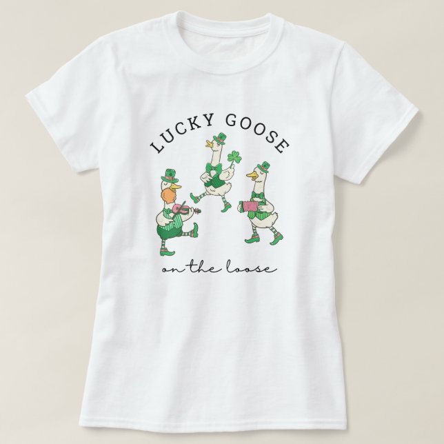Lustige glückliche tanzende Gänse St. Patrick's T-Shirt (Design vorne)