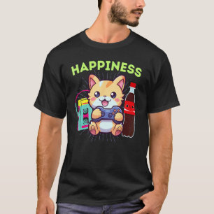 Lustige Glückseligkeit Gamer-Katze Soda Pop & Die T-Shirt