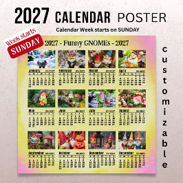 Lustige Gnome 2027 Anpassbarer Fotokalender Poster