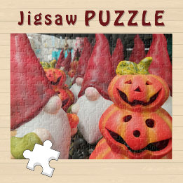 Lustige Gnome mit Kürbissen Herbstfotografie - Puzzle