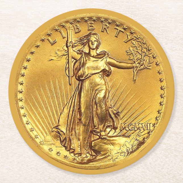 Lustige Goldmünzenbar Runder Pappuntersetzer (Vorderseite)