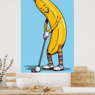 Lustige Golf-Bananen-Figur schwingt Golfschläger  Poster