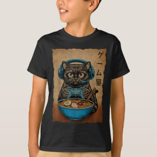 Lustige Grafik-Gamer-Katze japanische Ramen-Katze  T-Shirt