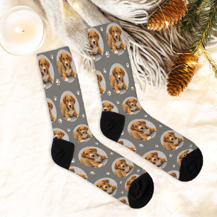 Lustige graue benutzerdefinierte Hunde-Foto-Pfoten Socken