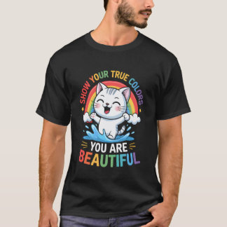 Lustige Groovy Pride LGBTQ+ Katze Katzen Spruch Hu T-Shirt