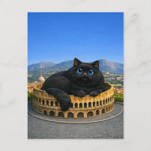 Lustige große dicke schwarze Katze im römischen Ko Postkarte
