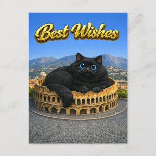 Lustige große schwarze Katze Römisches Kolosseum A Postkarte