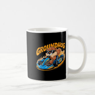 Lustige Groundhog Go-Kart Rennen Froher Groundhog- Kaffeetasse