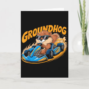 Lustige Groundhog Go-Kart Rennen Froher Groundhog- Karte