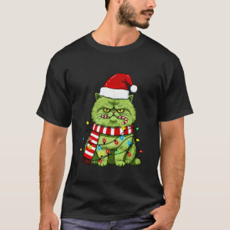 Lustige grüne persische Katzen-Weihnachtslichter f T-Shirt