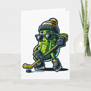 Lustige Gurke spielt Hockey Sport Humor und Winter Karte